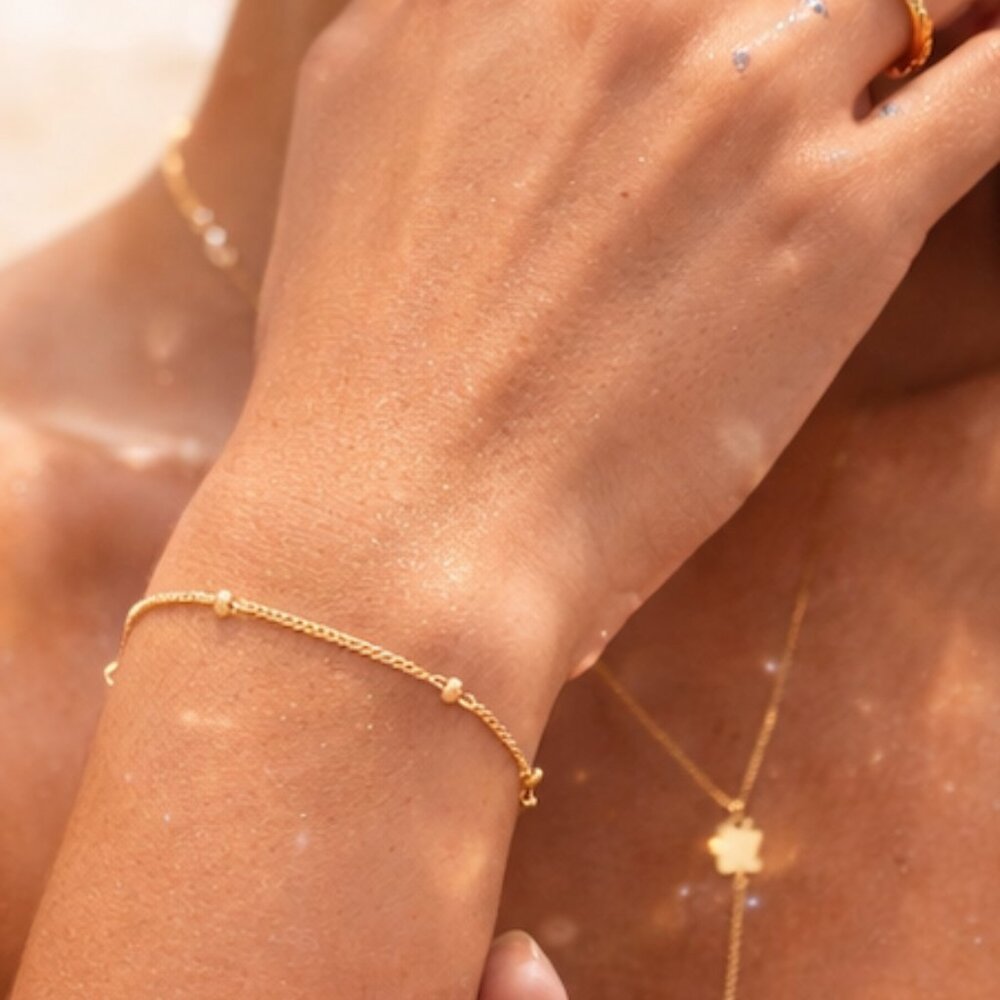 Dainty Gold Satellite Chain Bracelet • Waterproof 18k Gold PVD •